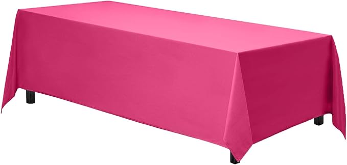 Gee Di Moda Rectangle Tablecloth - 90 x 132 Inch Fuchsia Table Cloth for 6 Foot Tables with Floor-Length Drop - Heavy Duty Washable Fabric for Holiday Party, Dinner, Weddings & Baby Shower