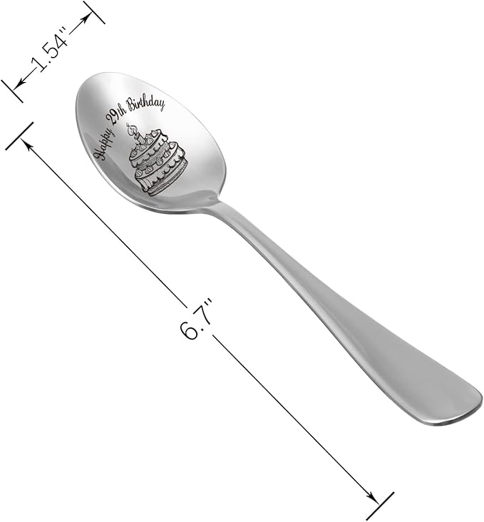 2 Set of 2 Silver Stainless Steel Ornaments Engraved 'Happy 29th Birthday' Spoon & Fork for Dad, Friend, Uncle, Grandpa