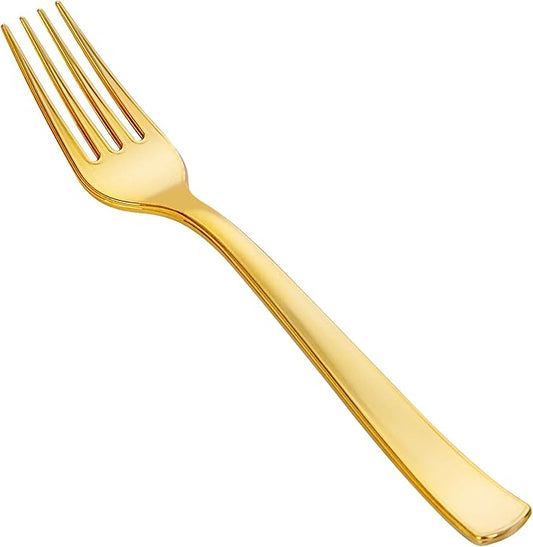 YOUBET 50PCS Gold Plastic Forks - Heavy Duty Plastic Forks - Solid Durable Gold Disposable Silverware for Party Picnic Wedding and Daily Use & Christmas