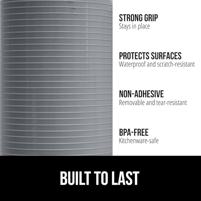 GORILLA GRIP DuraGuard Shelf Liner, Non-Adhesive Cabinet Liners for Kitchen Drawers, Shelves, Refrigerator, Pantry Storage, Bathroom Closet, Durable Waterproof BPA Free Ribbed Plastic, 17.5x10 Gray