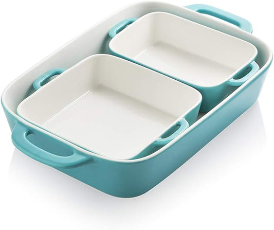 Sweejar Ceramic Bakeware Set, Rectangular Baking Dish for Cooking, Kitchen, Cake Dinner, Banquet and Daily Use, Casserole Dishes for Oven Porcelain Baking Pans (Turquoise)