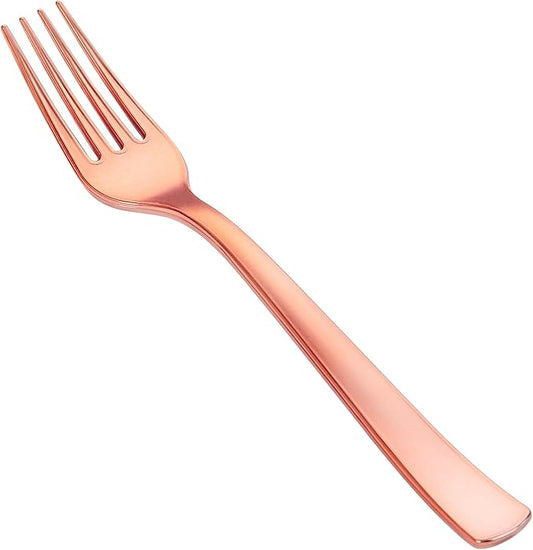 YOUBET 50PCS Rose Gold Plastic Forks - Heavy Duty Plastic Forks - Solid Durable Rose Gold Disposable Silverware for Party Picnic Wedding and Daily Use