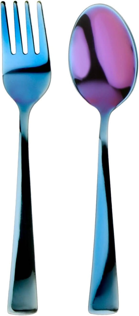 Ahimsa Stainless Steel Kids Utensils, Pediatrician Designed, Colorful Silverware for Kids & Toddlers, Non Toxic, Dishwasher Safe, Iridescent Blue Fork and Spoon Set