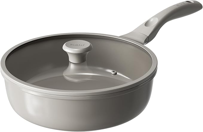 Redchef Deep Ceramic Frying Pan with Lid, Nonstick Saute Pan Cookware All Cooktop Compatibility, Stay-Cool Handles, PFOA Free, Healthy Coating, Tempered Glass Cover, Even Heat, Grey (3.7Qt, 10")