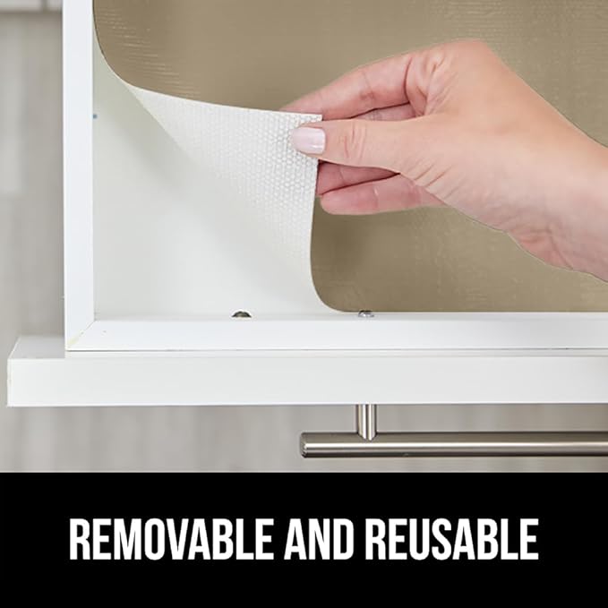 GORILLA GRIP DripGuard Shelf Liner, Non Adhesive Drawer and Kitchen Cabinet Protector, 24x240 Inch, Slip Resistant BPA Free Smooth Surface Plastic Liners for Cabinets, Bathrooms, Closets, Beige