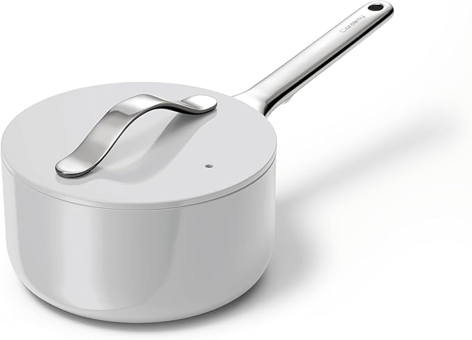 Caraway Nonstick Ceramic Sauce Pan with Lid (1.75 qt) - Non Toxic, PTFE & PFOA Free - Oven Safe & Compatible with All Stovetops (Gas, Electric & Induction) - Gray