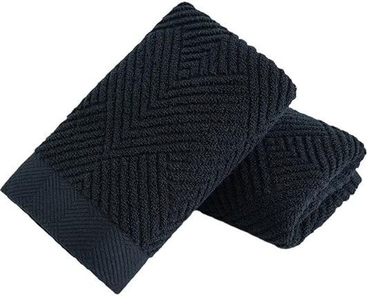 sense gnosis Black Hand Towels Terry Striped Weave Pattern Ultra Absorbent Super Soft 100% Cotton Hand Towel for Bathroom 13 X 29 Inch, 2 Pieces