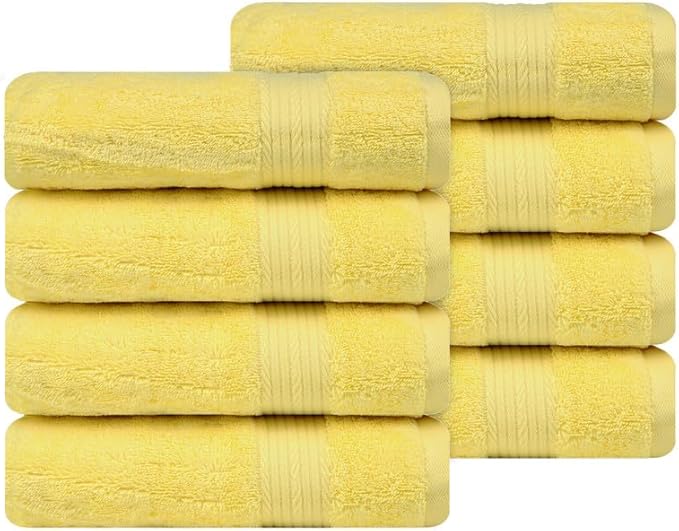 Ample Decor Hand Towel 18 X 28 Inch Pack of 8 600 GSM 100% Cotton,Oeko Tex Certified Soft Absorbent Thick Durable Premium Quality, for Hotel, Bathroom,Spa,Daily Use,Gym-Machine Washable-Yellow