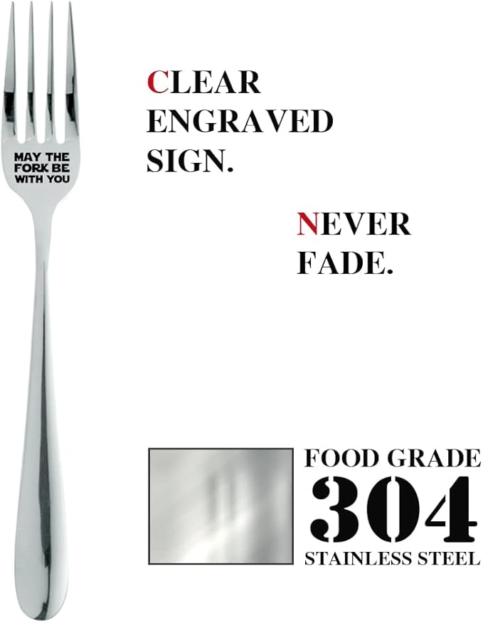 May The Fork Be With You, Funny Engraved Stainless Steel Dinner Dessert Fork with Gift Box