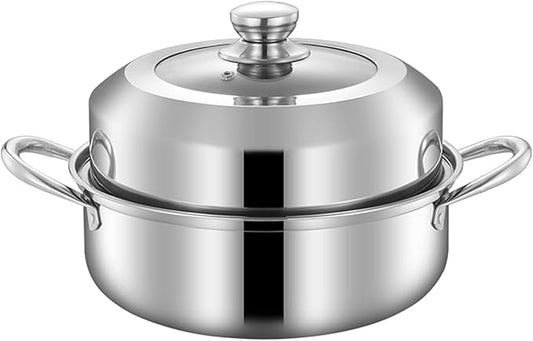 Steamer for Cooking,Steam Pot Cookware with Lid,11 inch Steam Pots with rack for Cooking Veggies Fish Seafood Noodles, Pasta, Food