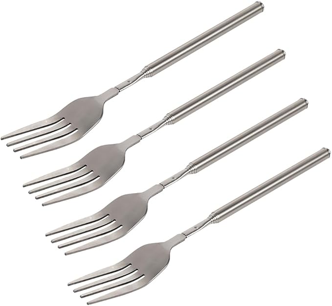 Extendable Forks, 8.7 to 25.4 Inch Long, Telescopic & Retractable - BBQ Dinner & Fruit Dessert Forks (4 Pcs)