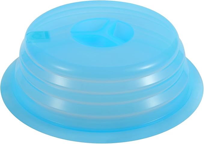 Kichwit Silicone Microwave Plate Cover Collapsible, Dishwasher Safe and BPA Free, Blue, 10.2"