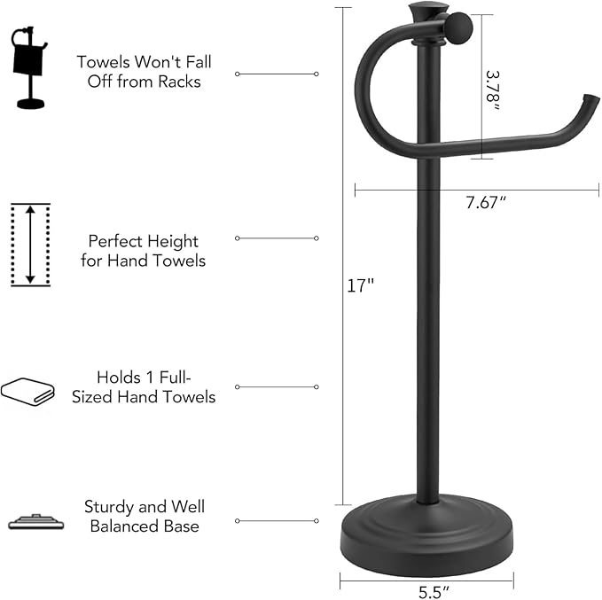 BESy 17 Inch Matte Black Stand Towel Bar Hanger Hand Towel Bar Bathroom Vanity Countertop Towel Holder Free Standing Stainless Steel Towel Ring Hardware Accessories Towel Rack