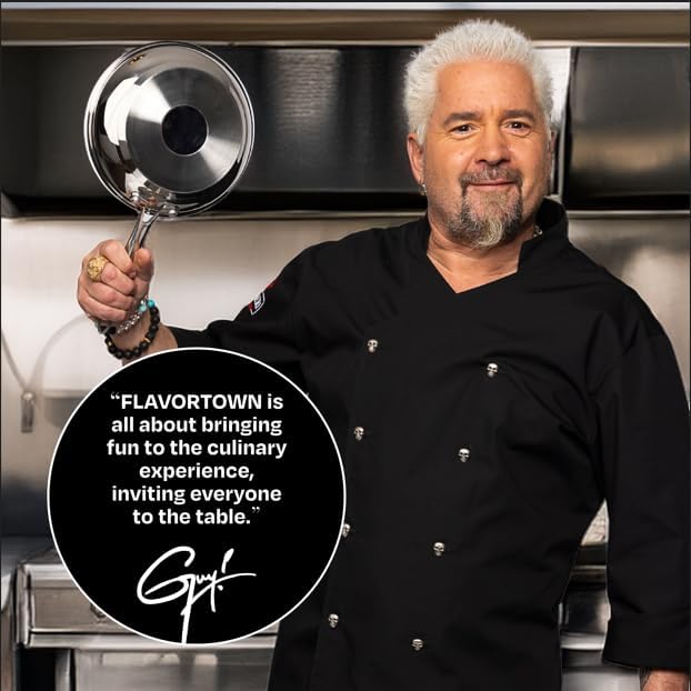Guy Fieri's Flavortown 10.3" Stainless Steel Frying Pan - Tri-Ply Base with Stainless Stay Cool Handles, Oven Safe up to 500°F, Induction Cooktop Compatible, Versatile Cookware for Every Kitchen