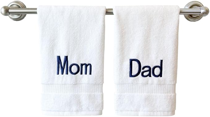 Navy Monogrammed Hand Towels for Bathroom - Luxury Hotel Quality Personalized Initial Decorative Embroidered Towel for Powder Room, Spa - GOTS Organic Certified - Dad and Mom