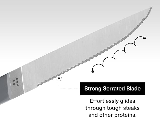 Misen Steak Knives Set of 4 - Precision Serrated Blades for Effortless Dining - German Stainless Steel - Superior Cuts with Four Steak Knives - Comfortable, Sleek Handles - Gray