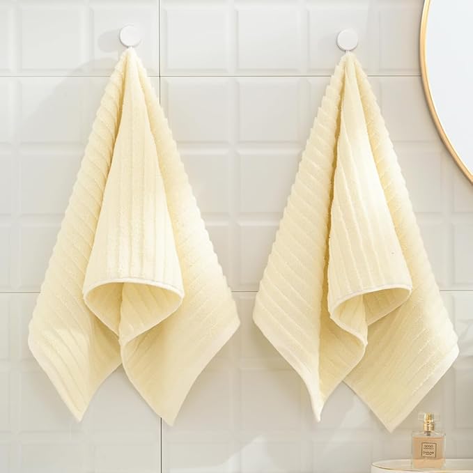 sense gnosis Beige Hand Towel Set of 2 Ladder Striped Design Soft Quick Dry Absorbent 100% Cotton Hand Towel for Bathroom Decorative 13 x 29 Inch