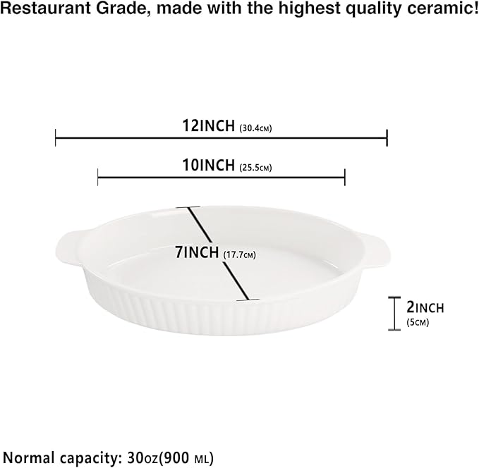 10 x 7 Inch Oval Au Gratin Baking Dishes, Set of 2, Porcelain Baking pan Oven Safe, Roasting Lasagna Pans, for Casserole Dish, Pie Plate, Baking, scalloped potatoes, shepherds pie