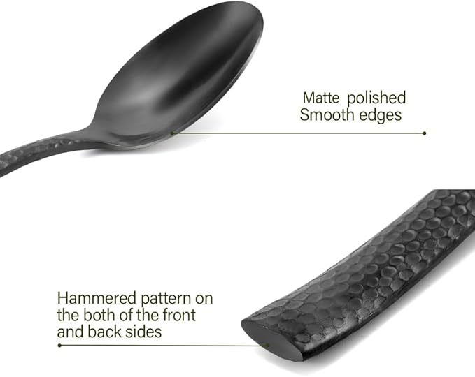 Silverware Set Flatware Set Matte Black Stainless Steel Forged Hammered Cutlery Set Heavy 60 Pieces Service for 12