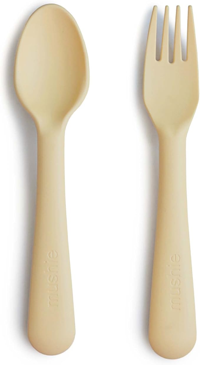 mushie Flatware Fork and Spoon Set For Kids | Made in Denmark (Daffodil)