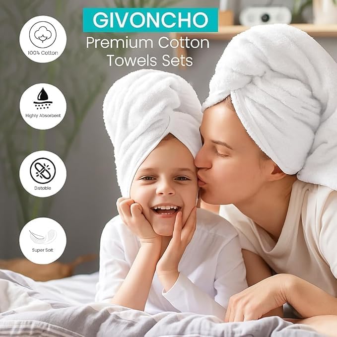 6-Piece 600 GSM Turkish Cotton Towel Set – Luxury Soft & Absorbent Bath Towels, Hand Towels & Washcloths – Premium Bathroom Essentials for Home, Guest Bath & Apartments