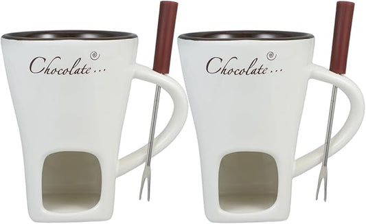 Garneck 2 Sets Chocolate Fondue Mugs Ceramic Multifunction Pot Hot Chocolate Mug Porcelain Melt Chocolate Fondue Crucible Mini Fondue Pot for Cheese Caramel Butter