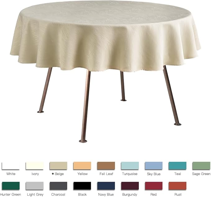 maxmill Round Jacquard Tablecloths Swirl Design Spillproof Wrinkle Free Heavy Weight Soft Table Cloth for Circular Table Cover of Buffet Banquet Parties Holiday Dinner Round 90 Inch Beige
