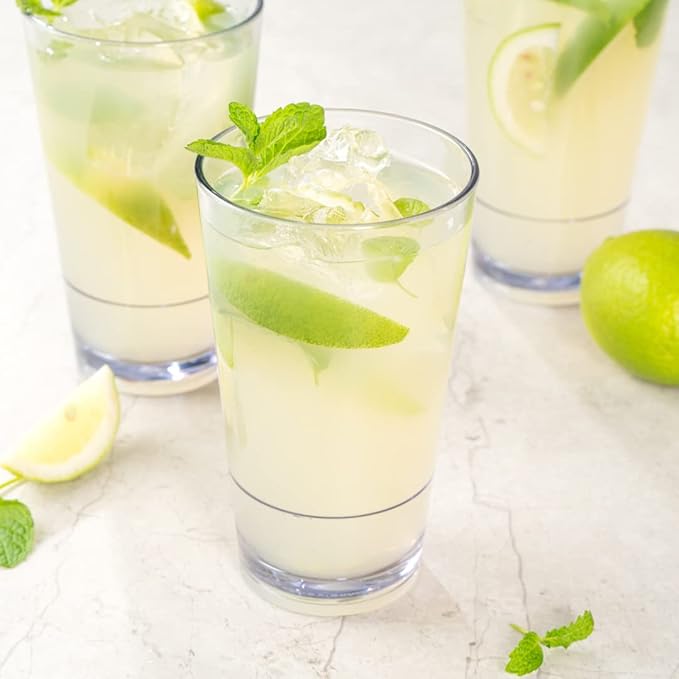 Bev Tek 14 Ounce Plastic Drinking Glasses, 12 Reusable Plastic Cocktail Cups - Shatterproof, Clear Plastic Highball Glasses, Dishwashable, Stackable - Restaurantware