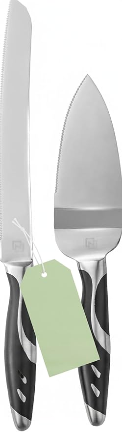 Cake Knife and Server Set, Cake Cutter and Pie Spatula, Cake Server and Knife Set of 2 with Non-Slip stainless steel, Cake Cutting Set for Wedding Cake, Birthdays, Anniversaries, and Parties