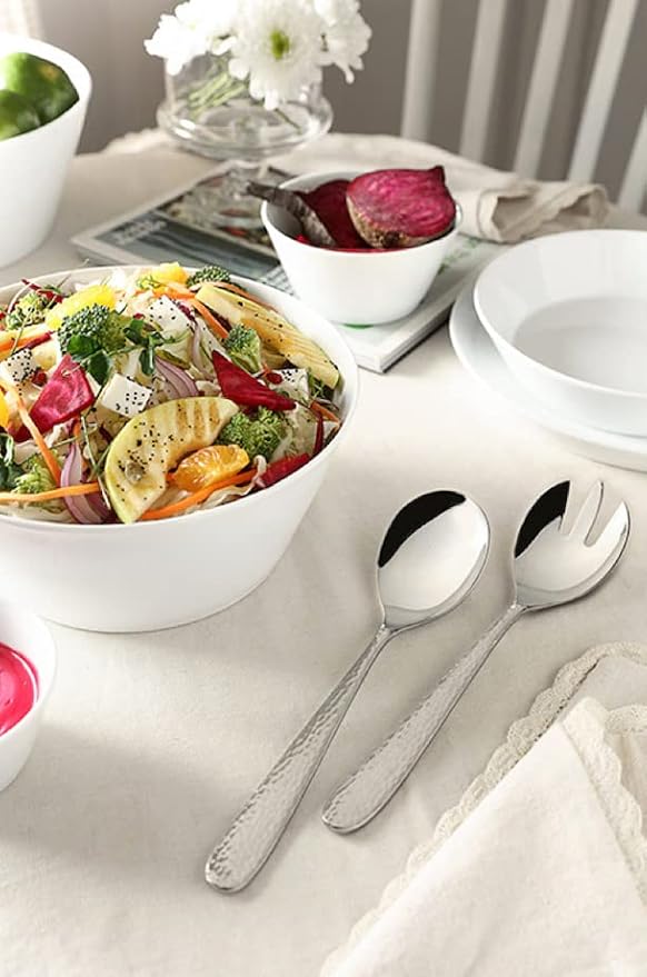 Hammered Serving Utensil Set, 18/10 Stainless Steel Serving Spoons, Salad Servers, Butter Knives, Mirror Finish, Dishwasher Safe, Elegant and Durable (10-Piece Serving Set, Fidenza Hammered)