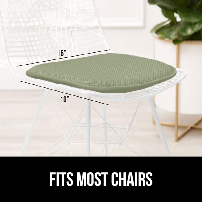 GORILLA GRIP Slip Resistant Chair Cushions, No Ties Required, Memory Foam Pads for Dining Room, Kitchen Table, Office, Rocking Chairs, Plush Seat Cover Cushion Pad, Home Decor, Set of 4, 16x16, Sage