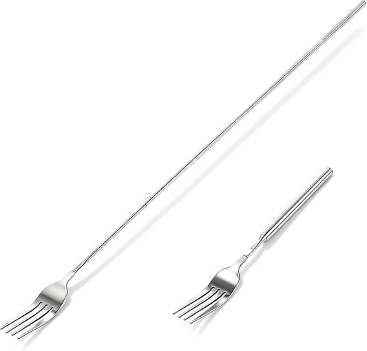 Extendable Fork,8.7 to 25.4 Inch Expandable fork prank,Expandable fork,Telescopic Fork, Stainless Steel, Extendable Handle,Long Dinner Fruit Dessert Cutlery (1, Fork)