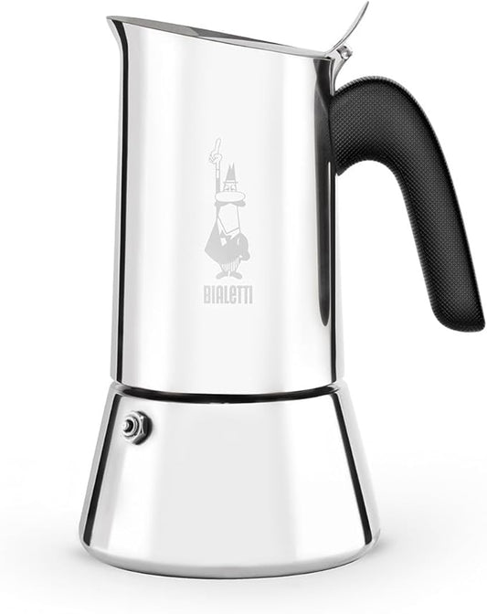 Bialetti - New Venus, stainless steel espresso coffee machine, suitable for all types of stoves, 2 cups (85 ml), aluminium, silver (Not induction safe)