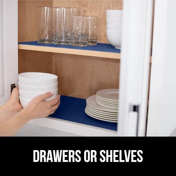 GORILLA GRIP Slip Resistant Drawer and Shelf Liner 2 Pack, Non Adhesive Water Resistant, Easy Clean and Trim, Smooth Surface Liners for Kitchen Cabinet, Shelves, Drawers, Pantry, 17.5 IN x 20 FT, Navy