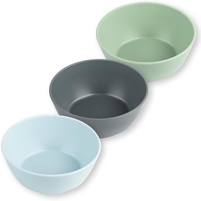 Tiny Twinkle Tableware 3 Pack Dish Set- BPA-Free Cups, Plates and Bowls Sets For Kids and Toddlers - Polypropylene Plastic Dinnerware Set (Sage, Charcoal, IceBlue) Round Bowl