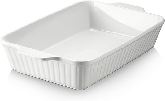 DOWAN Casserole Dish, 9x13 Ceramic Baking Dish, Large Lasagna Pan Deep for Oven, 4.2 Quarts Baking Pan with Handles, Oven Safe and Durable Bakeware for Lasagna, Home Decor, Wedding Gift, Soft White