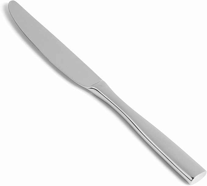Fortessa Lucca 18/10 Stainless Steel Flatware Solid Handle Dessert Knife, Set of 12