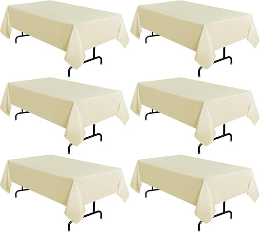 sancua 6 Pack Beige Tablecloth 60 x 102 Inch, Rectangle Table Cloth for 6 Feet Tables - Stain and Wrinkle Resistant Washable Polyester Table Cover for Dining Tables, Buffet Parties and Camping