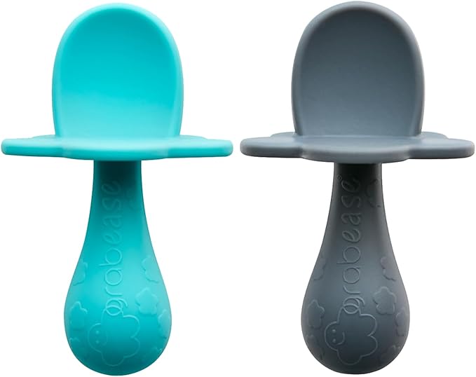 Grabease Baby Spoon - Silicone Feeding Spoons 2-Pack Teal & Gray - Soft Utensils for Babies & Toddlers - Dishwasher-Safe, Easy-Grip