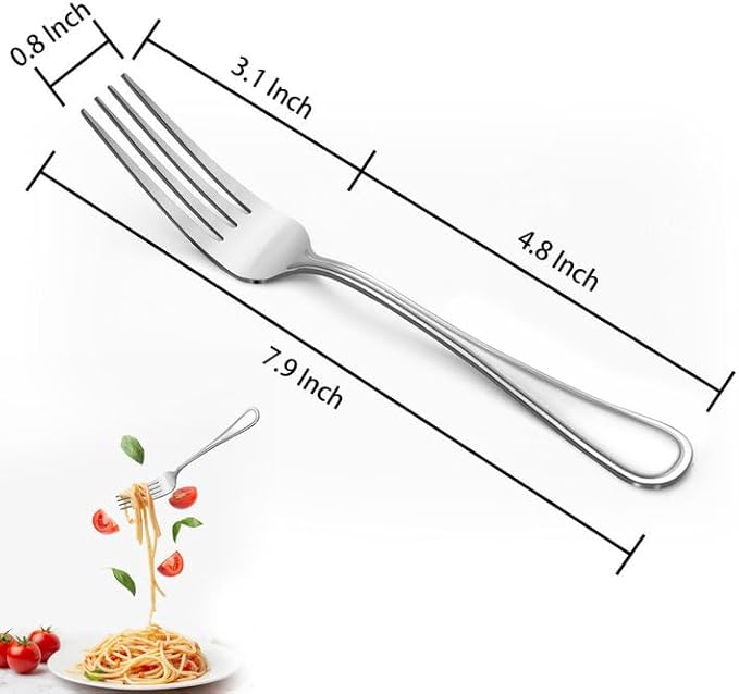 BEWOS 24-Piece Forks Silverware - 7.9-Inch Dinner Fork Set, Food Grade Stainless Steel silverware set, Dishwasher Safe, Metal Forks, Salad Forks, Mirror Polished Table Fork, Multipurpose Silver Fork