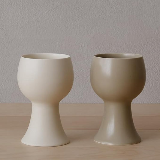 WENSHUO Ceramic Goblet, Wine Glasses Set of 2, 10 oz (Matte Crème & Coconut Café)