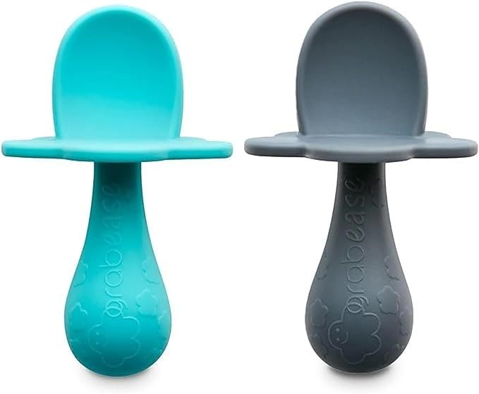 Grabease Baby Spoon - Silicone Feeding Spoons 2-Pack Teal & Gray - Soft Utensils for Babies & Toddlers - Dishwasher-Safe, Easy-Grip