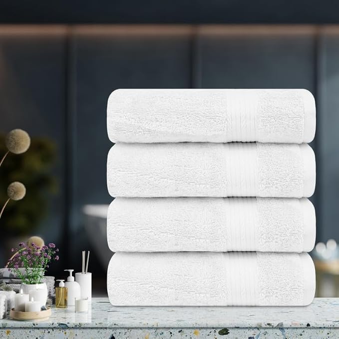Ample Decor Hand Towels 18 X 28 Inch Pack of 4 600 GSM 100% Cotton, Soft Absorbent, for Hotel, Bathroom, Spa, Daily Use, Gym - Christmas White