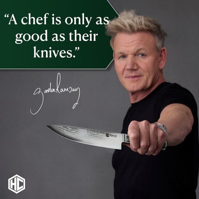 HexClad Essential Knife Set, 6-Piece, Japanese Damascus Stainless Steel Blades, Full Tang Construction, Pakkawood Handles