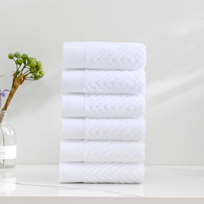 sense gnosis Snow White Washcloth Set of 6 Striped Weave 100% Cotton Super Soft Highly Absorbent Summer Washcloths Towels for Kitchen Bathroom 13 x 13 Inch