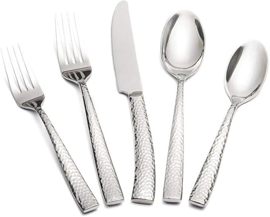 Silverware Set Flatware Set Hand Forged Stainless Steel Cutlery Set Hammered Pattern Mirror Polished 60 Pieces Home Event Use Service for 12