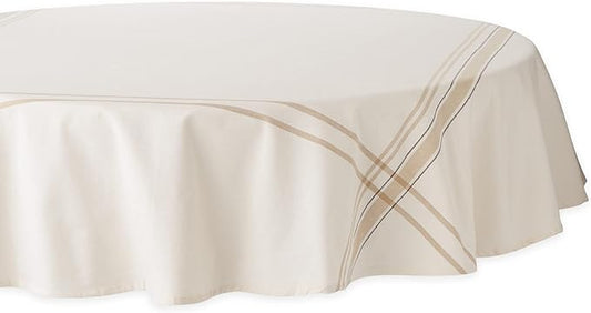 DII French Stripe Dining Table Collection Farmhouse Style Tablecloth, 70 Inches Round, White Chambray