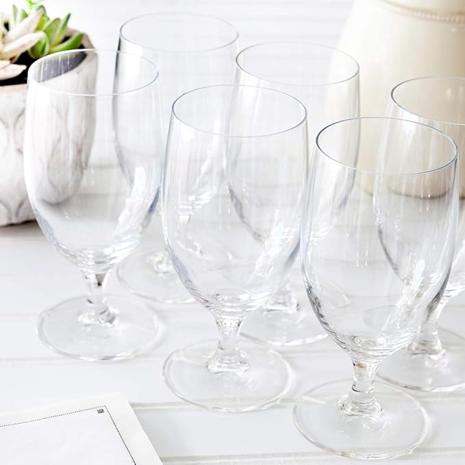 Restaurantware Voglia Nude 14 Ounce Water Goblets 12 Laser-Cut Rim Goblet Glasses - Wide Bowl Made From Lead-Free Crystal Clear Glass Goblet Set Dishwashable