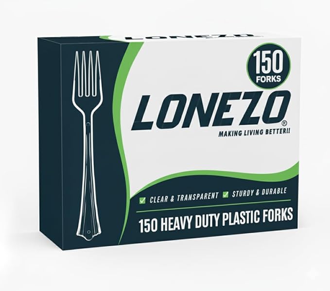 Lonezo [150 Count] Plastic Forks Clear Forks Plastic Disposable Shatter Resistant Disposable Forks Eco Friendly Plastic Forks Heavy Duty Plastic Utensils
