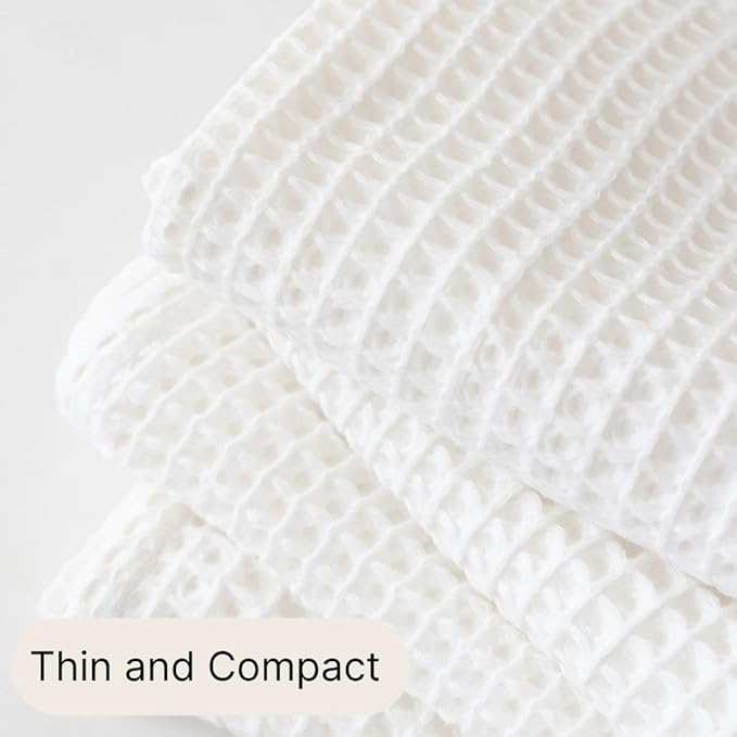 2-Piece Waffle Towels Set for Bathroom White - Soft 100% Turkish Cotton Quick-Dry Lint-Free Waffle Weave Thin Bath and Hand Towels (White, Set of 2 Mix Towels)